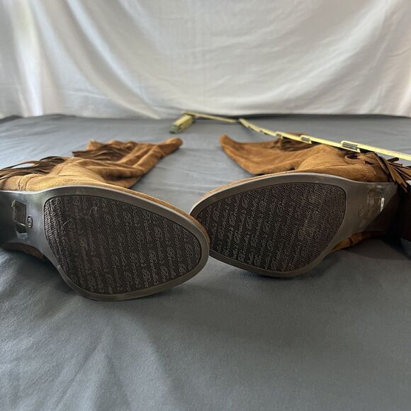 Breckelles Tan Fringe Heeled Boots - Picture 7 of 12